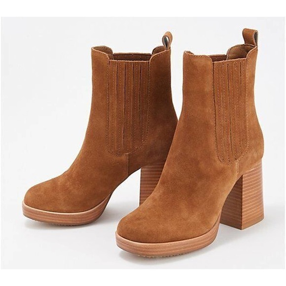 New Kelsi Dagger Womens Racer Boots Platform Chelsea Camel Tan Suede Size 10